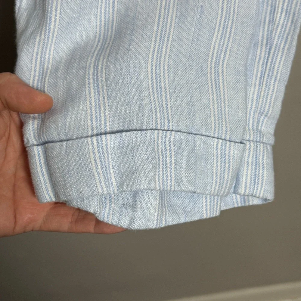 Murano Baird McNutt Irish Linen Pants Mens 34x32 Blue White Striped Alex Fit